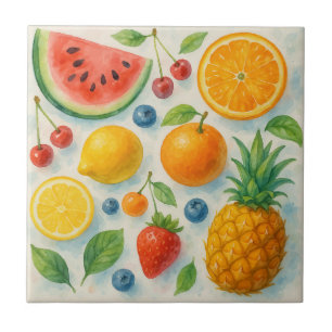 Carreaux de fruits tropicaux d'été - Aquarelle en 