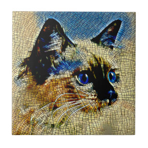 Carreaux de mosaïque de chats siamois bleu