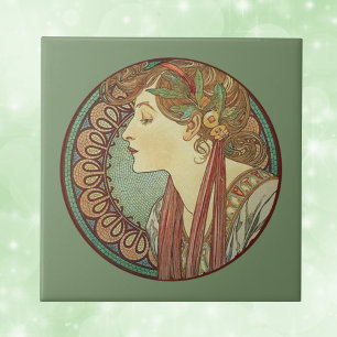 Carreaux de mosaïque vintage Art déco Lady Green F