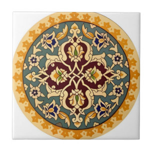 carreaux de motif de fleurs vert jaune toscan