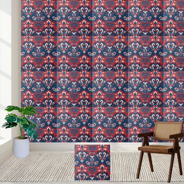 Carreaux de motifs floraux scandinaves (Scandinavian Floral Damask Pattern Tile)