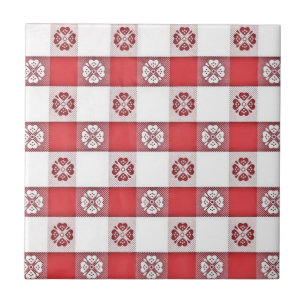 Carreaux d'impression en tissu italien rouge et bl