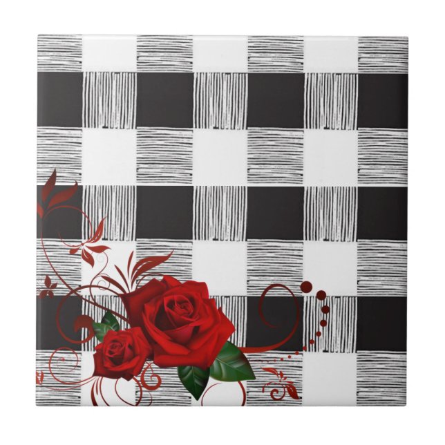 Carreaux en céramique blanc et noir Plaqué rose ro (Devant)