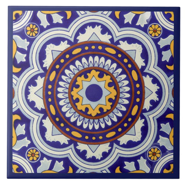 Carreaux en céramique - Bleu Bordure style mexicai (Devant)