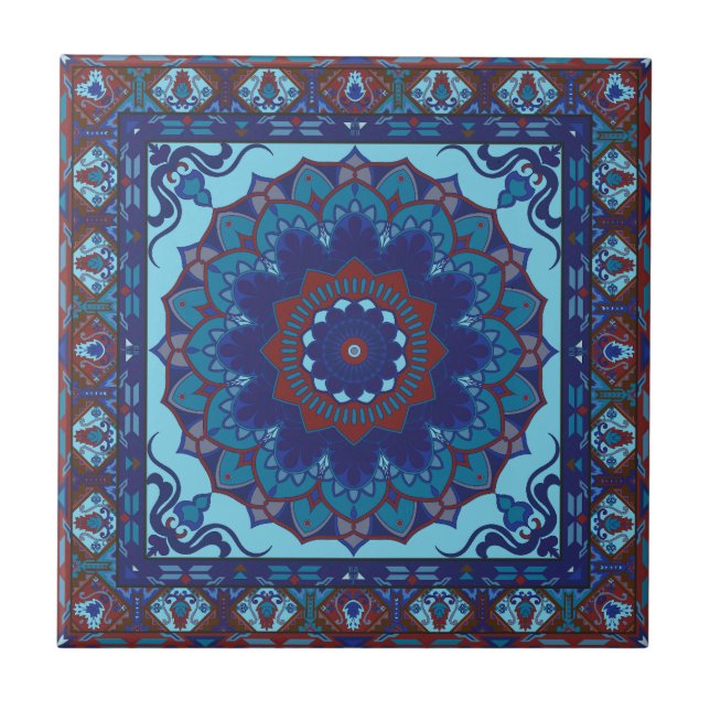 Carreaux En Céramique Bleu Islamique Et Motif Roug (Devant)