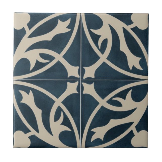 Carreaux en céramique - Feuilles bleu et ivoire (Devant)
