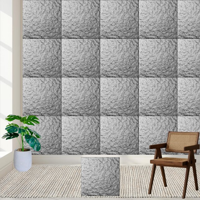 Carreaux en céramique métallique texturé (Textured Metallic Silver Ceramic Tile)