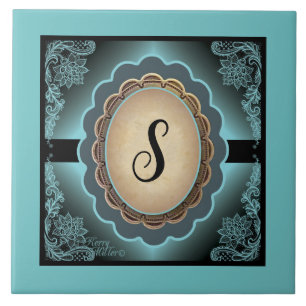 Carreaux en céramique Monogram dentelle Turquoise 