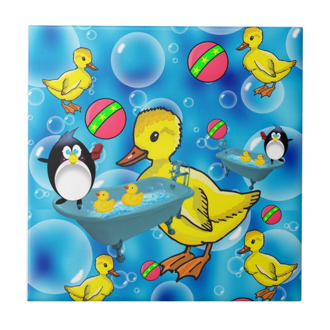 Carreaux en céramique Penguin Jaune Canards Bulles (Devant)