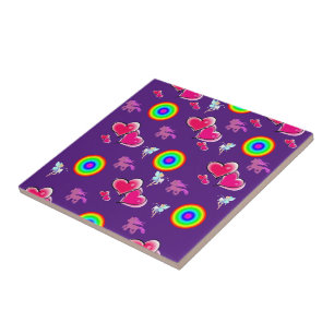Carreaux en céramique Purple Coeurs roses