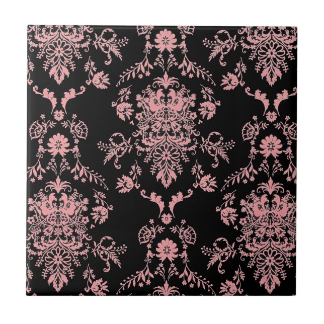 Carreaux en céramique rose et noir Damas (Devant)