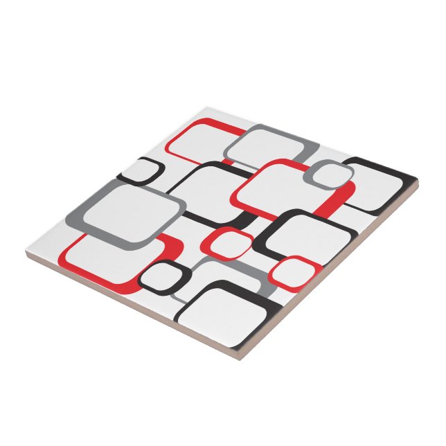 Carreaux en céramique rouge noir gris blanc rétro  (Côté)