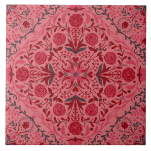 Carreaux floraux en rouge et pastèque rose