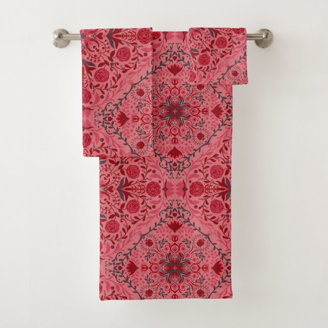Carreaux floraux en rouge et pastèque rose (En situation)