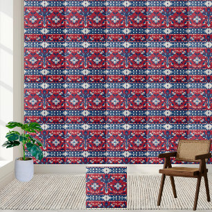 Carreaux floraux scandinaves en bleu rouge et blan