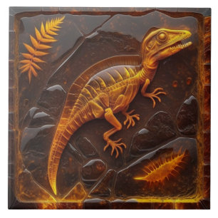 Carreaux Fossiles Dinosaures en céramique ambre