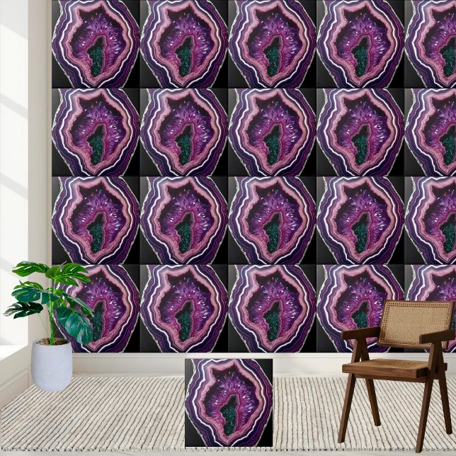 Carreaux géode Améthyste naturels avec centre vert (Natural Amethyst Geode Tile with Green Center)