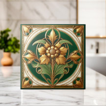 Carreaux ornementaux floraux orientaux - Vert et O
