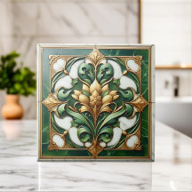 Carreaux ornementaux floraux orientaux - Vert et O
