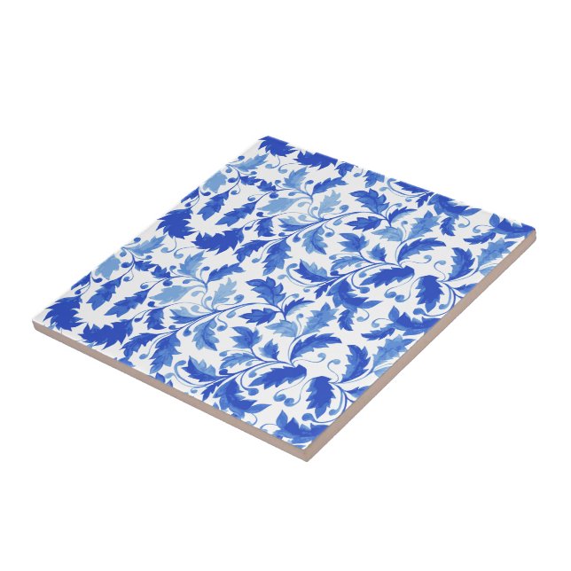 Carreaux portugais Fleurs bleues et feuilles (Côté)