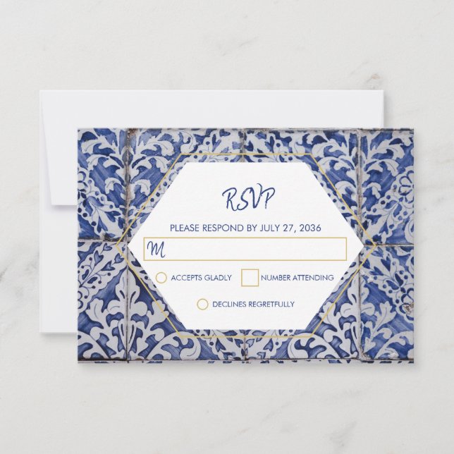 Carreaux portugais rustiques Mariage Cartes RSVP (Devant)
