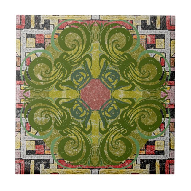 Carreaux rétro Motifs rouges (Devant)