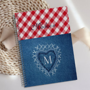 Carreaux Rouge Vichy en Denim avec Monogramme en F