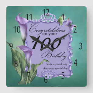 Carrée 100th Horloge pourpre de lis d'anniversaire