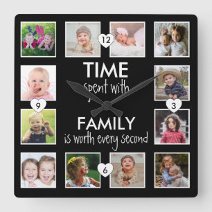 Carrée 12 Collage photo Horloge avec citation de famille