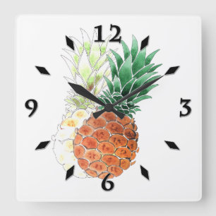 Carrée Ananas, aquarelle . grande horloge