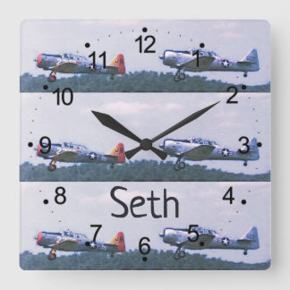 Carrée Antique Avions de chasse Rétro Carré Horloge
