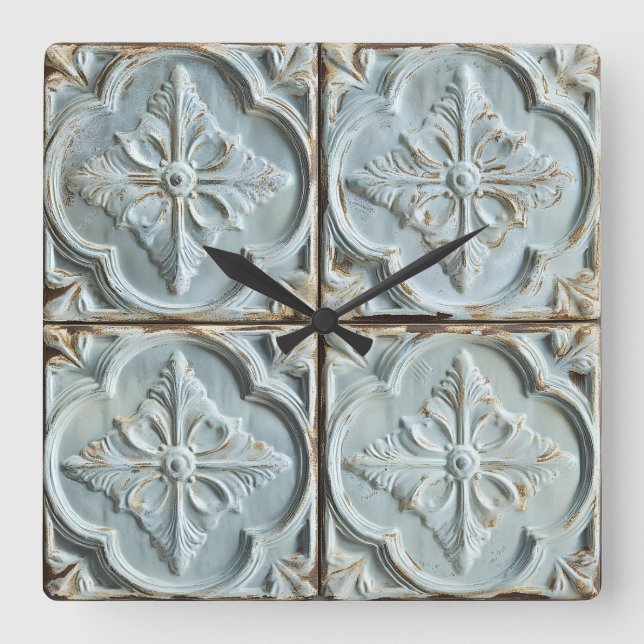 Carrée Antique plafond Carrelage Mur Horloge (Recto)