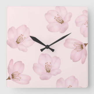Carrée Aquarelle Clair rose cerisier Blossom Horloge mura