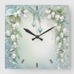 Carrée Aquarelle Lily de la Vallée Mur Horloge