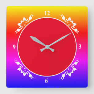Carrée Arrière - plan rouge et horloge multicolore cadena