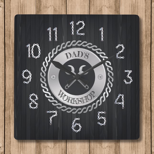 Carrée Atelier de papa Horloge (Personalized Dad's Workshop Handyman Clock)