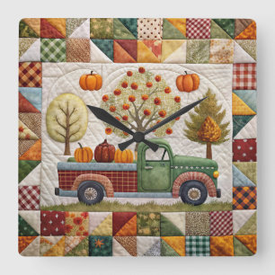 Carrée Automne Citrouille Pickup Truck Wall Horloge