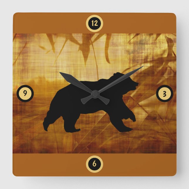 Carrée Bear Silhouette Bamboo Wallpaper Horloge (Recto)