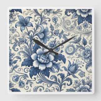 Carrée Belle horloge à fleurs bleues