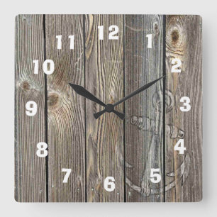 Carrée Belle horloge en bois ancien avec ancre blanche