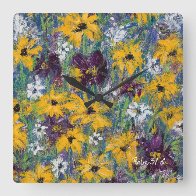 Carrée Belle Horloge Florale - Psaume 37:4 (Recto)