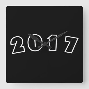 Carrée Bonne année 2017, Nombres Black White Horloge