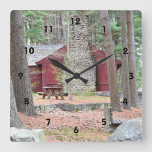 Carrée Cabine En Bois Horloge Mur
