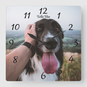 Carrée Cadre photo personnalisé de chien adorable Horloge