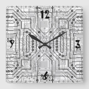 Carrée Carte de circuit en acier gris horloge pour geeks 