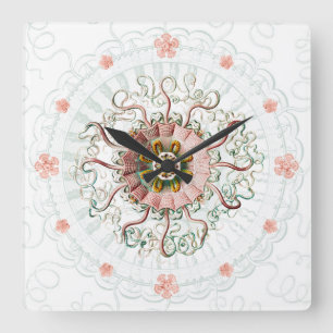 Carrée Casque méduse vintage texture marine Horloge mural