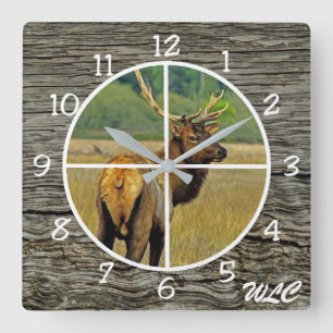Carrée Chasseurs Horloge Elk dans Crosshairs personnalisa