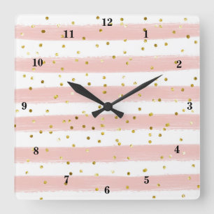 Carrée Clou moderne, Blanc, Grilles, Horloge Confetti Or