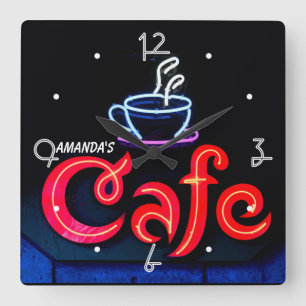 Carrée Coffeehouse Neon Light Home Horloge de bar personn