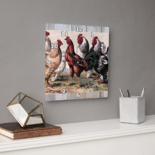 Carrée Coosters vintages poulets Pays Horloge de cuisine